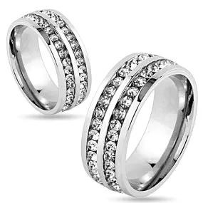 6mm Double Lined CZ Center Stainless Steel Wedding Band Ring