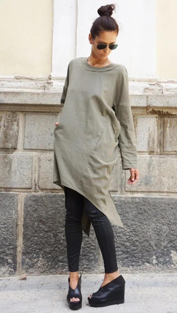 Aakasha  |Casual Style Linen Long Sleeves Plain Medium Handmade Khaki