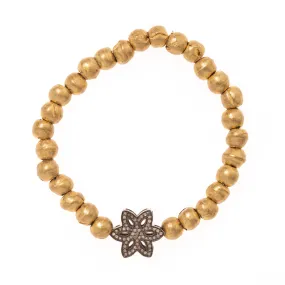 African Brass and Pave Diamond Flower Bead Bloom Bracelet