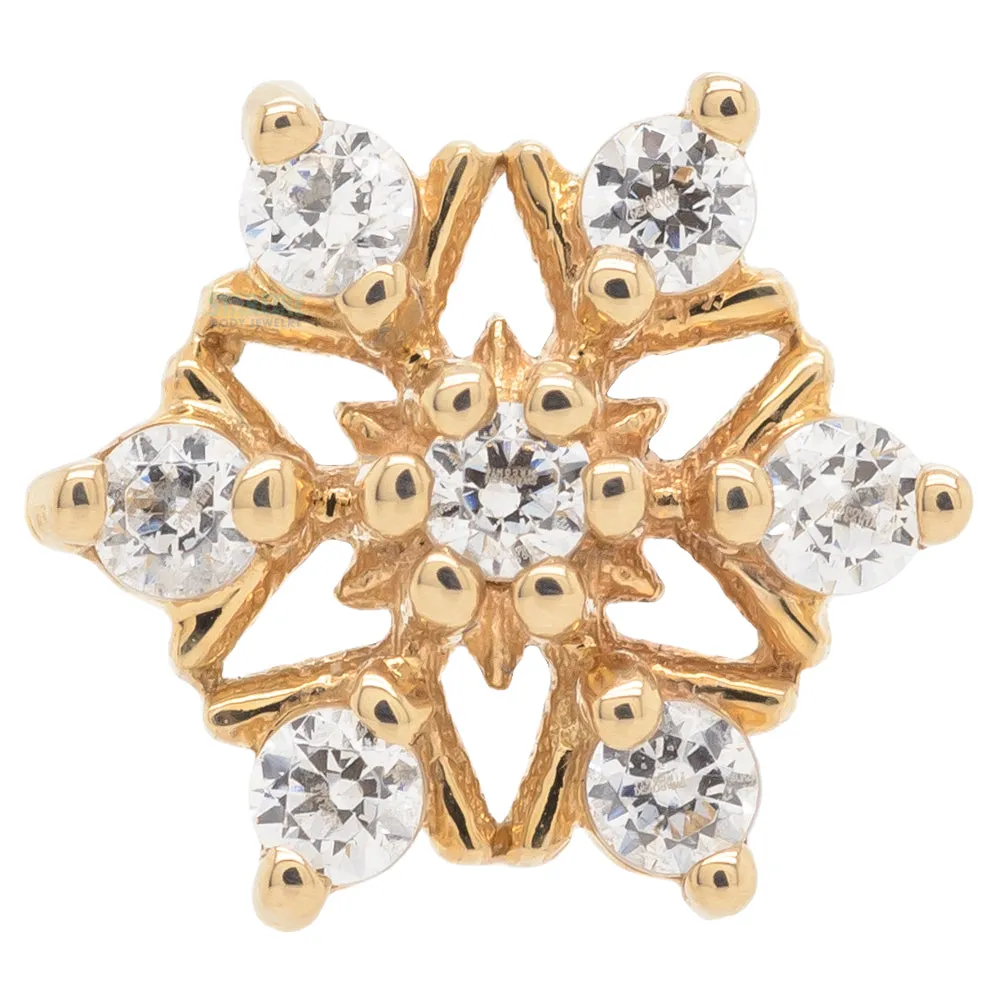 Alice Snowflake Threaded End in Gold with White CZ's