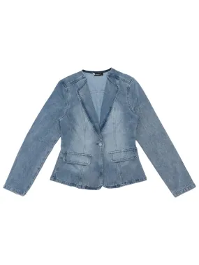 Allegra K- Stretchy Lapel Collar Denim Jackets