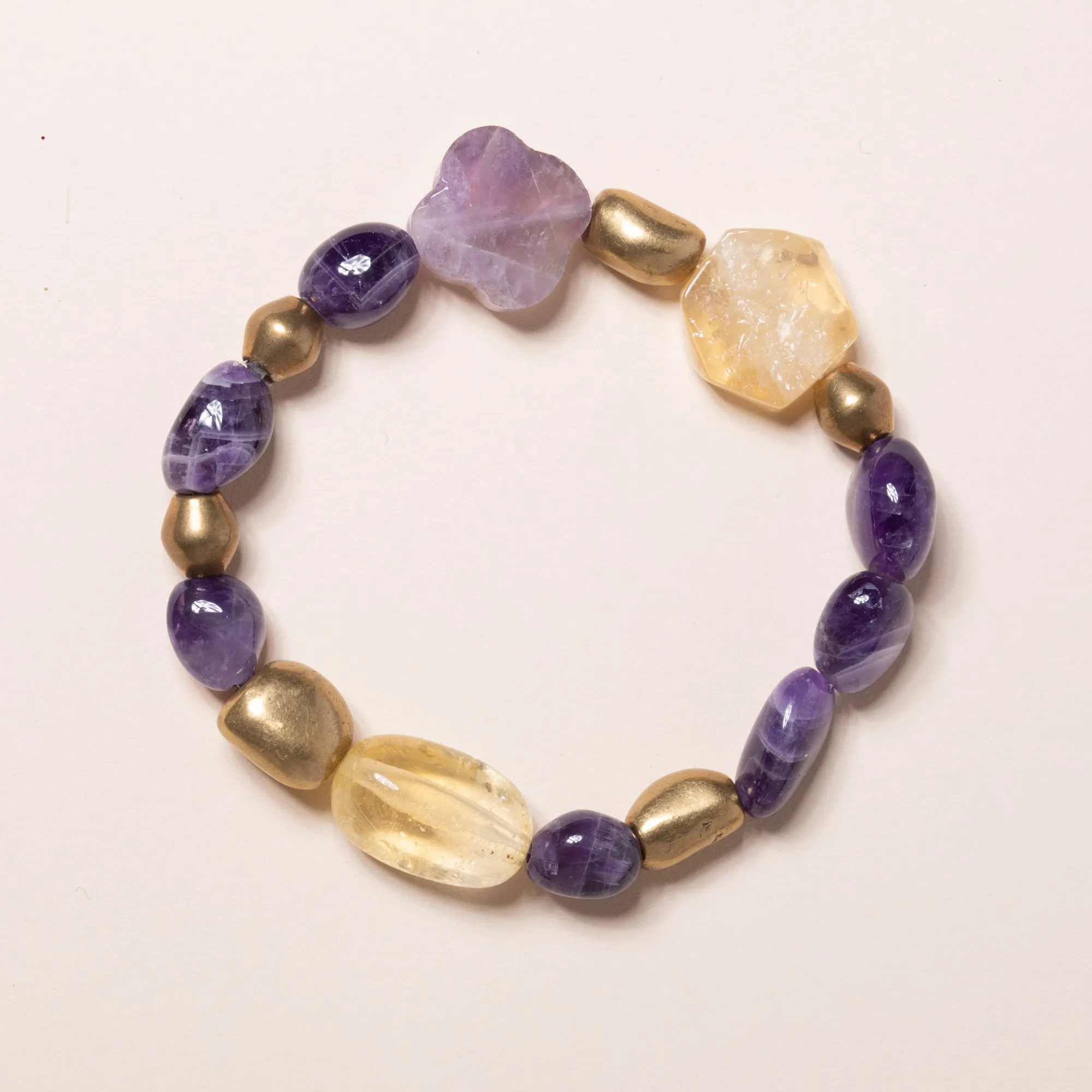 Amethyst, Brass, and Citrine Bloom Bracelet