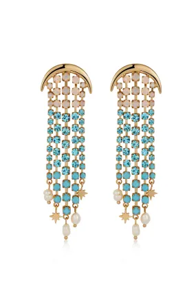 Aqua Galaxy Fringe Earrings