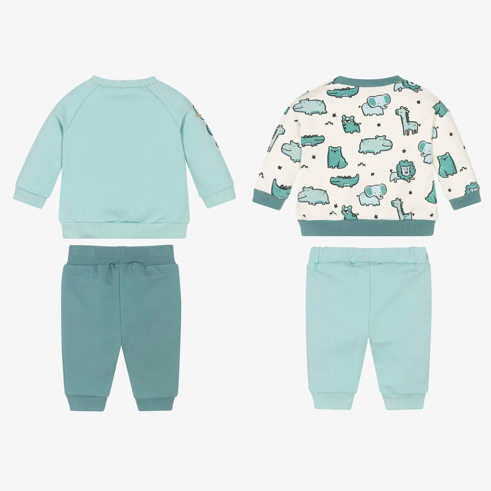 Baby Boys Green Cotton Tracksuits (2 Pack)