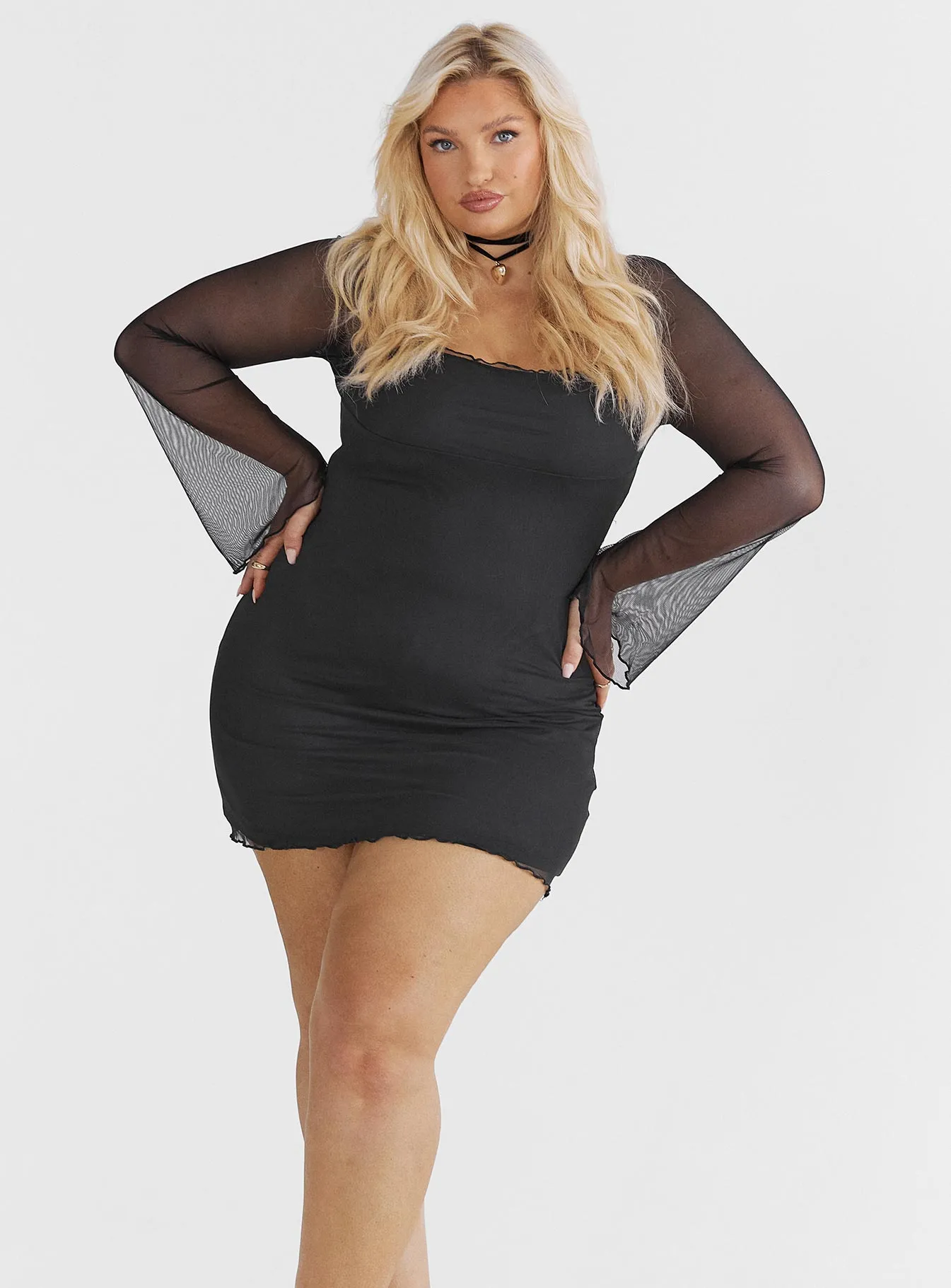 Bilbao Long Sleeve Mini Dress Black Curve