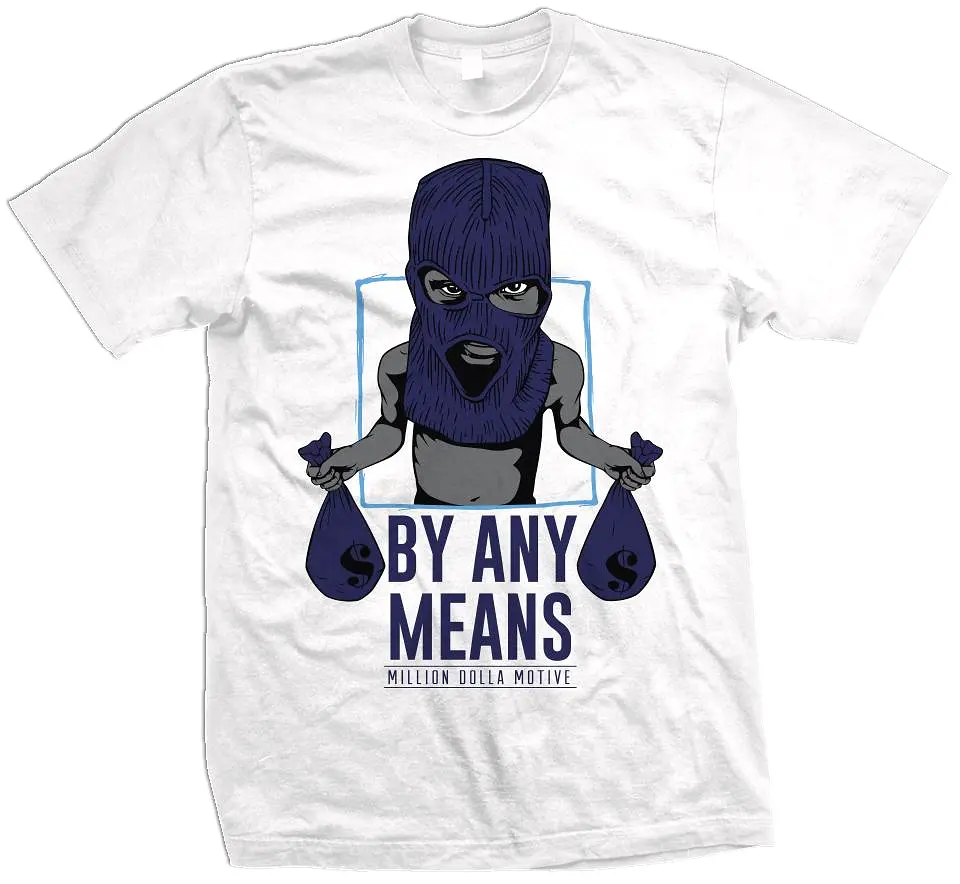 By Any Means - University Blue on White T-Shirt