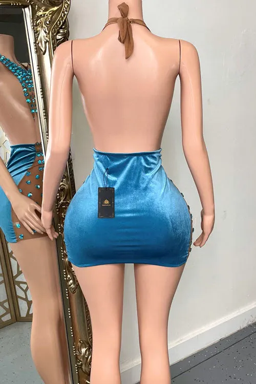 Cally Diamante Blue Dress(Ready To Ship)