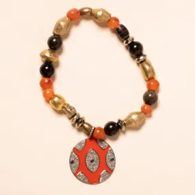 Carnelian, Brass, Tiger's Eye with Enamel, Diamond and Sapphire Pendant Bloom Bracelet