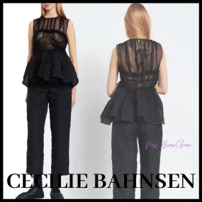 CECILIE BAHNSEN  |Casual Style Silk Peplum Sleeveless Plain Cotton Party Style