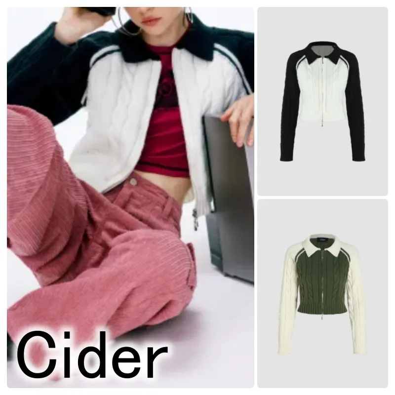 Cider  |Casual Style Street Style Long Sleeves V-neck & Crew neck