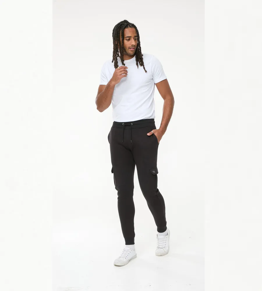 D555 Tall Mens Black Joggers With  Cargo Pocket and Ribbed Cuffs (TILDEN 2)