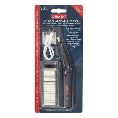 Derwent USB Rechargeable Electric Eraser Rubber Precision + Tip Refills