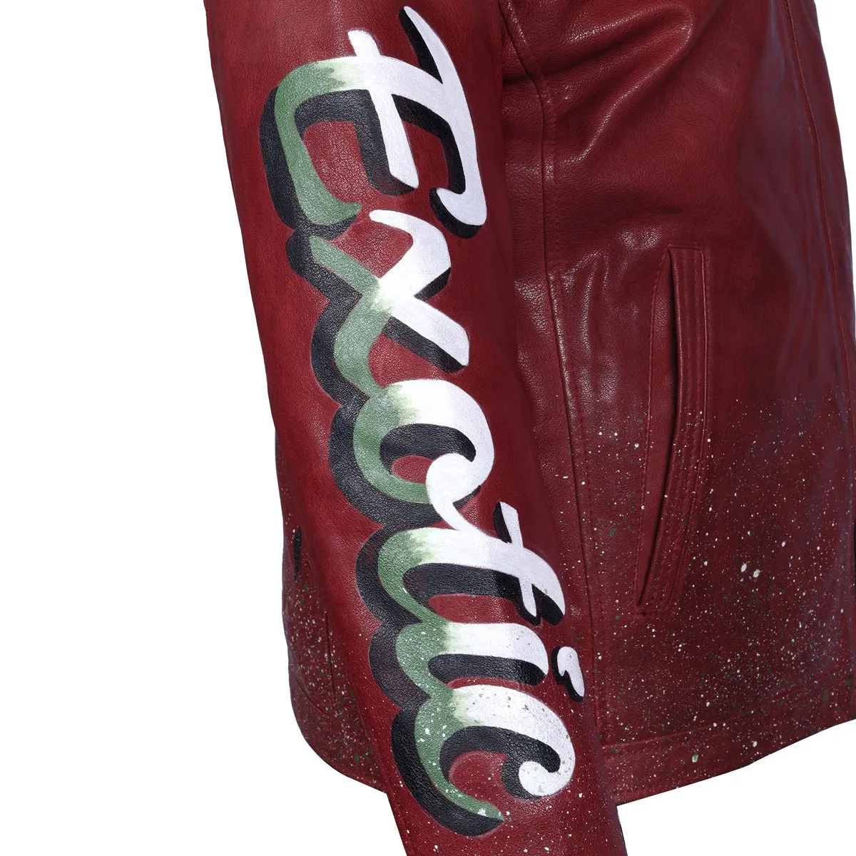 Forest Inspired Deer Horns Multi-Color Quoted Wine Hand Painted Leather Jackets By Brune & Bareskin