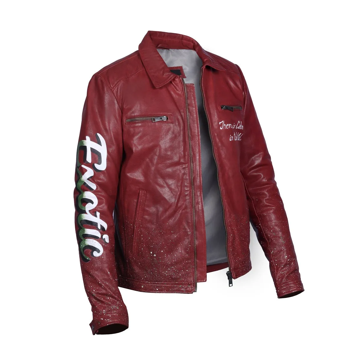 Forest Inspired Deer Horns Multi-Color Quoted Wine Hand Painted Leather Jackets By Brune & Bareskin