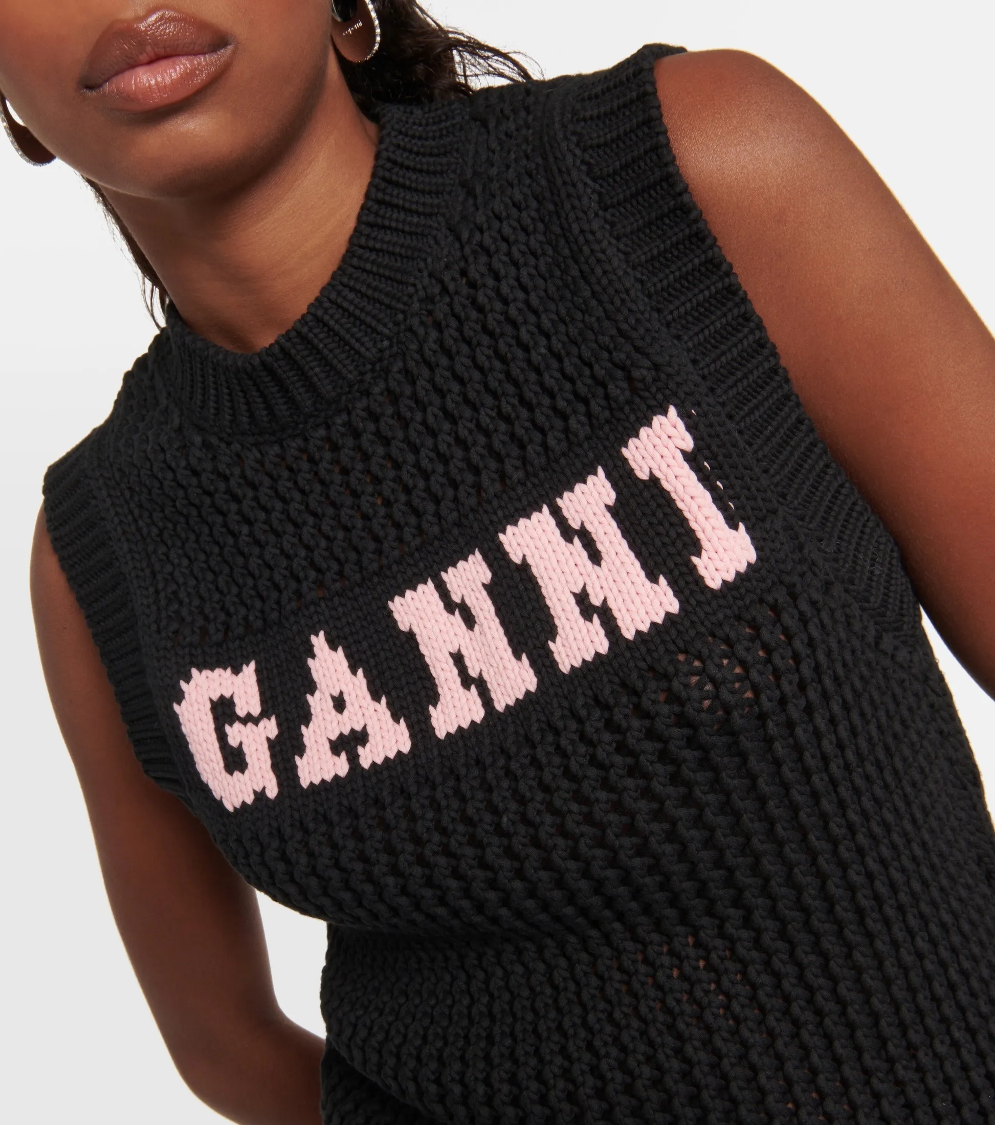 Ganni  |Casual Style Rib Blended Fabrics Sleeveless U-Neck Cotton