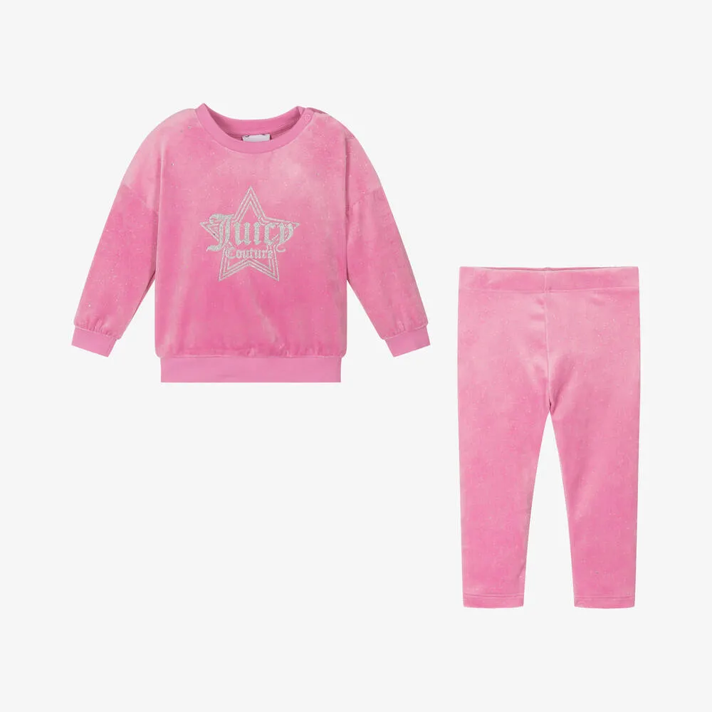 Girls Pink Sparkle Velour Leggings Set