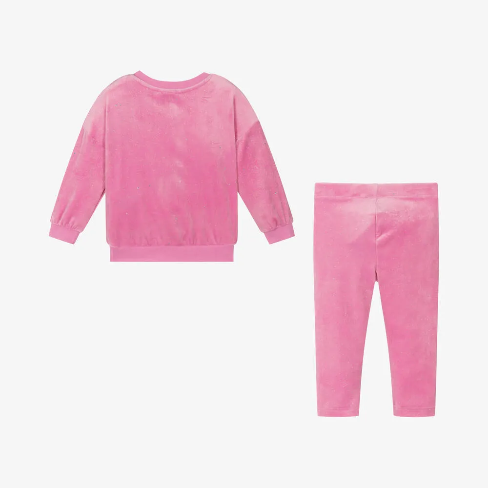 Girls Pink Sparkle Velour Leggings Set