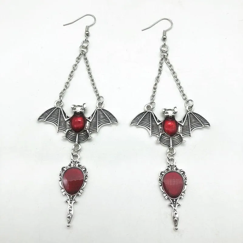 Gothic Punk Bat, Cross Coffin Earrings