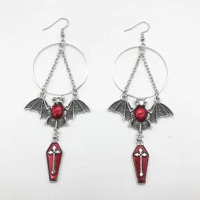 Gothic Punk Bat, Cross Coffin Earrings