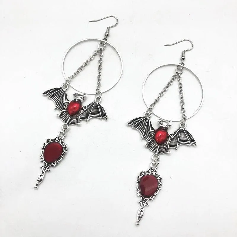 Gothic Punk Bat, Cross Coffin Earrings