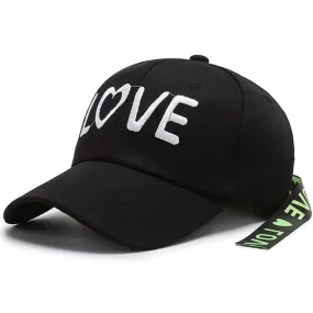 Hip Hop Personality Unisex Love Embroidered Long Ribbon Baseball Cap