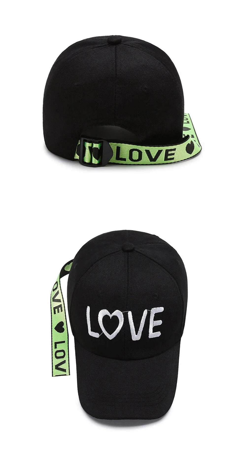 Hip Hop Personality Unisex Love Embroidered Long Ribbon Baseball Cap