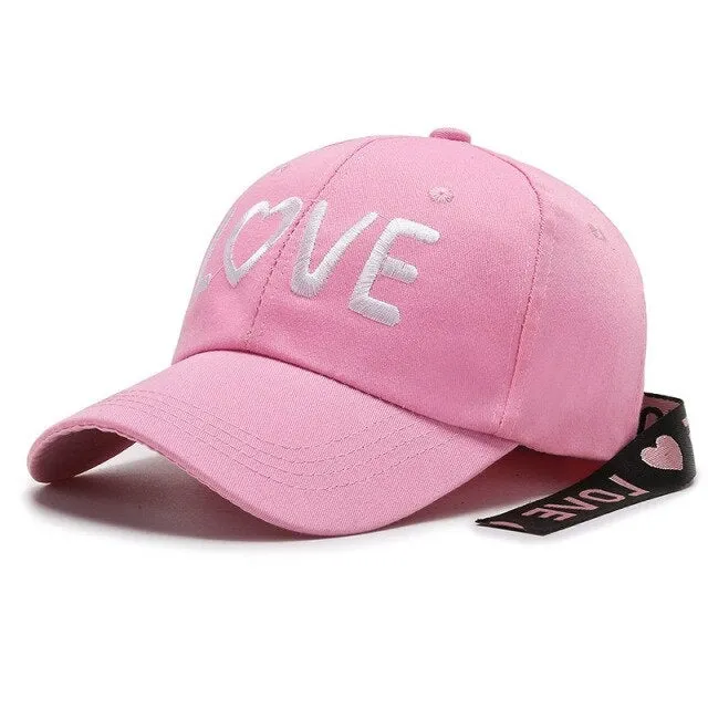 Hip Hop Personality Unisex Love Embroidered Long Ribbon Baseball Cap