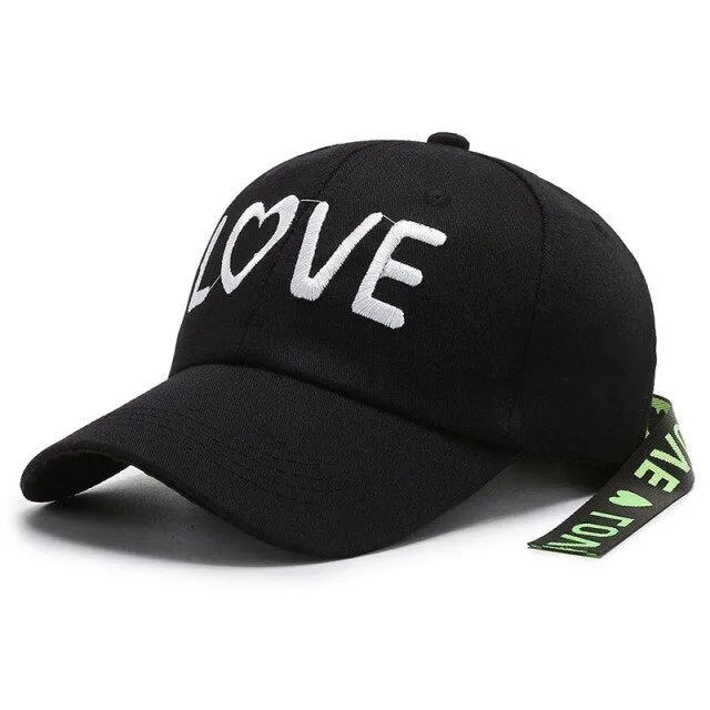 Hip Hop Personality Unisex Love Embroidered Long Ribbon Baseball Cap