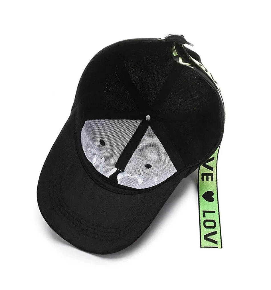 Hip Hop Personality Unisex Love Embroidered Long Ribbon Baseball Cap