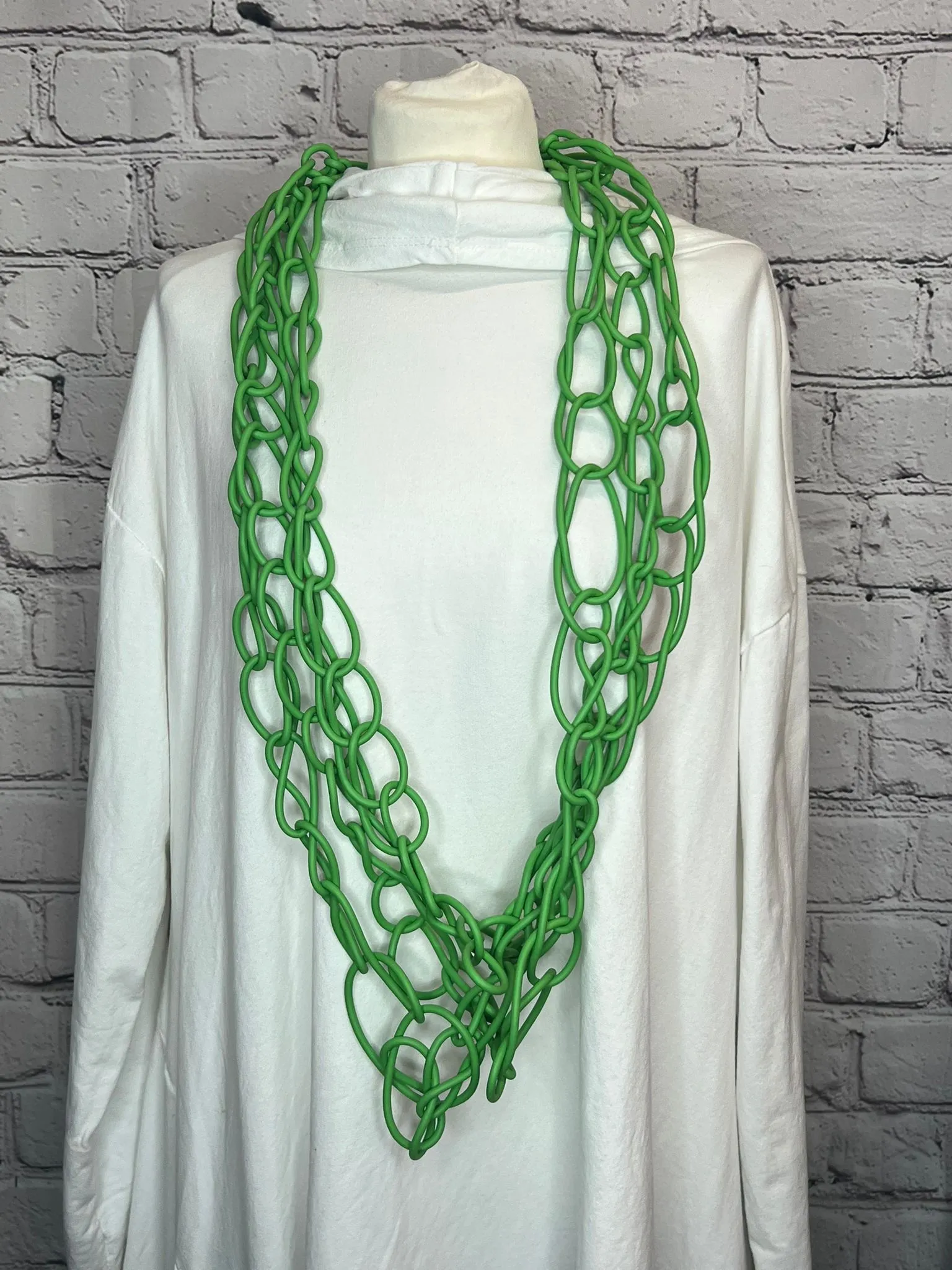 I. D. Long Rubber Triple Chain Necklace