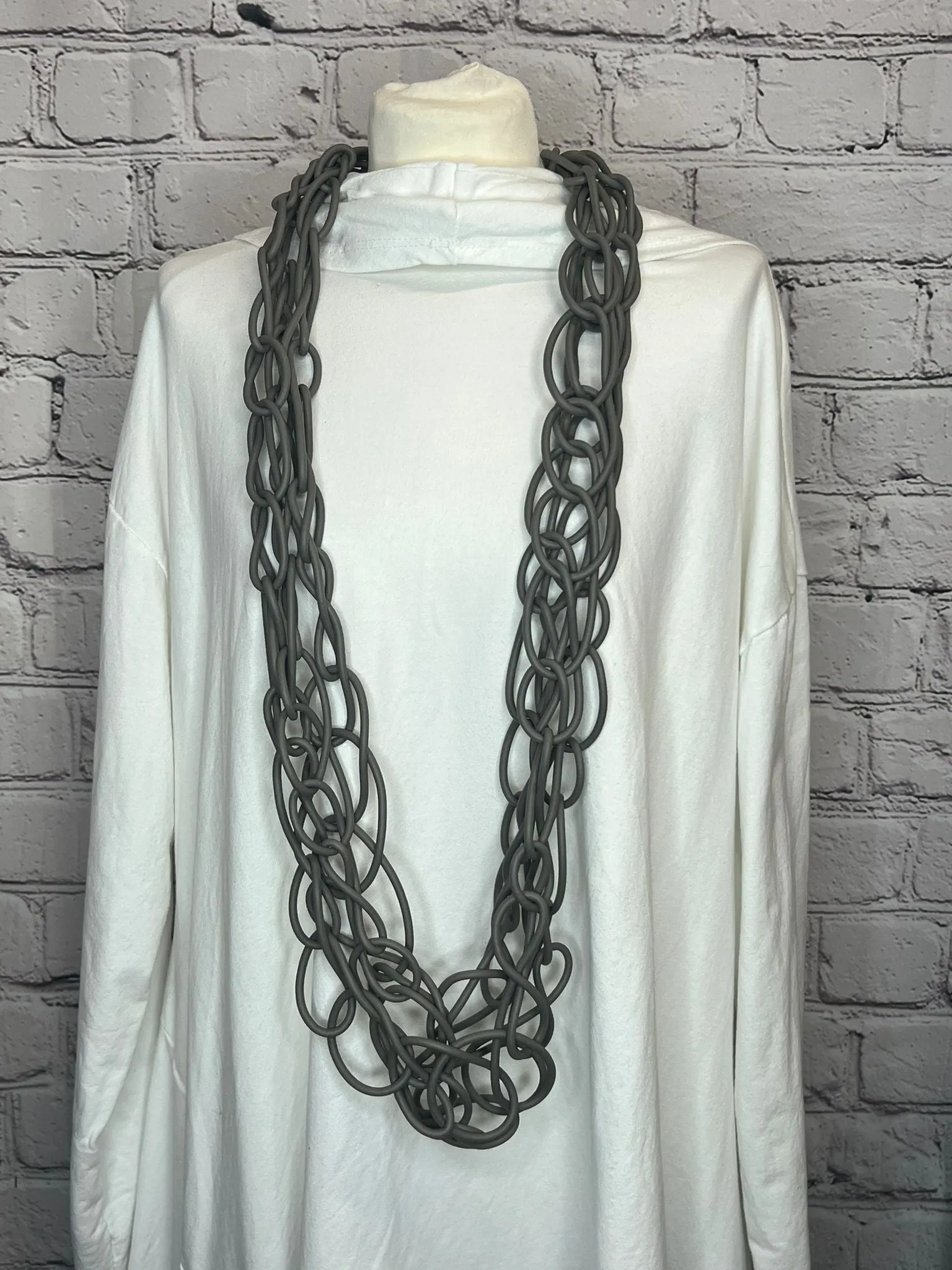 I. D. Long Rubber Triple Chain Necklace