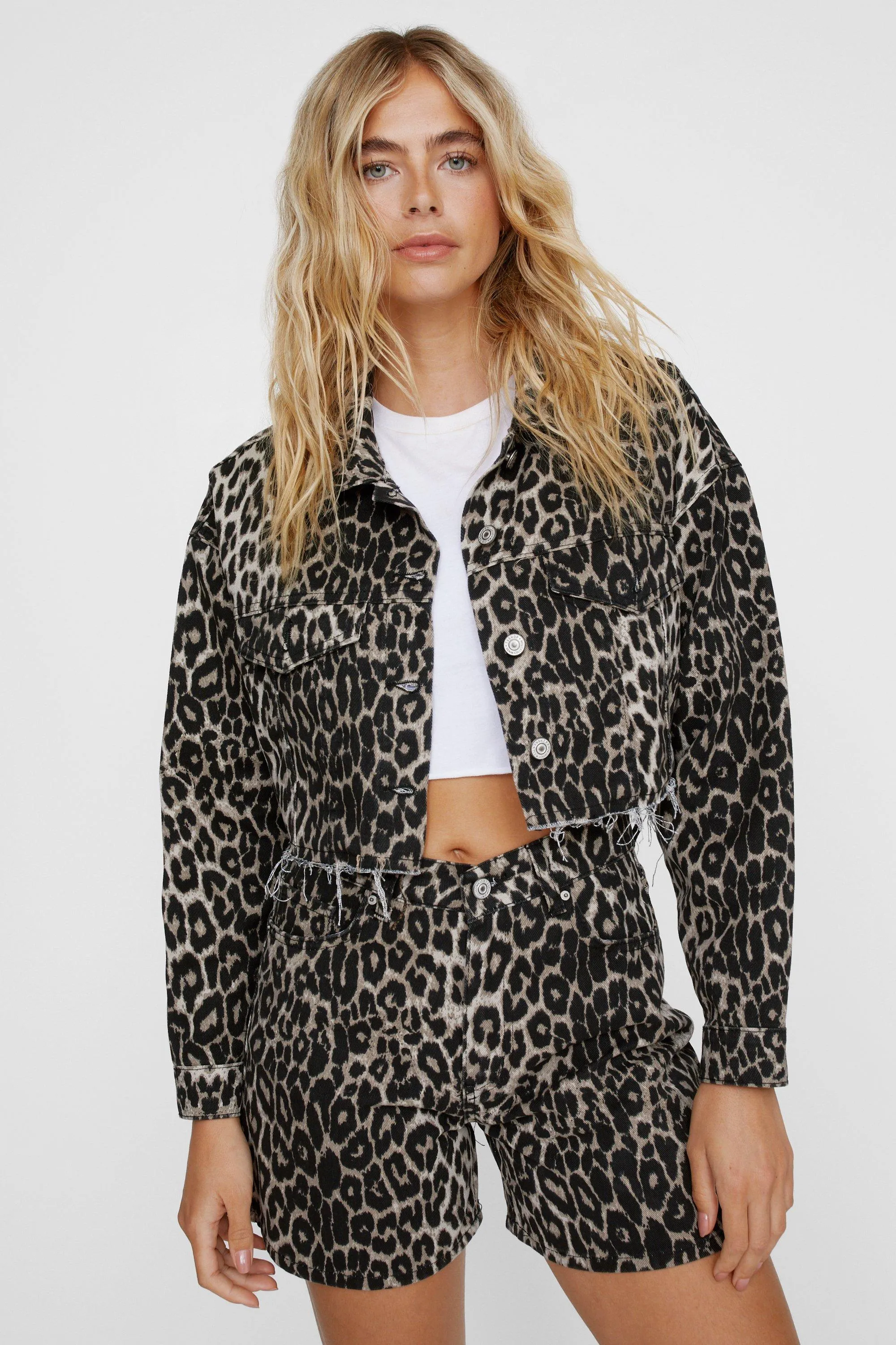 Jackets & Coats | Animal Printed Cropped Denim Jacket | NastyGal