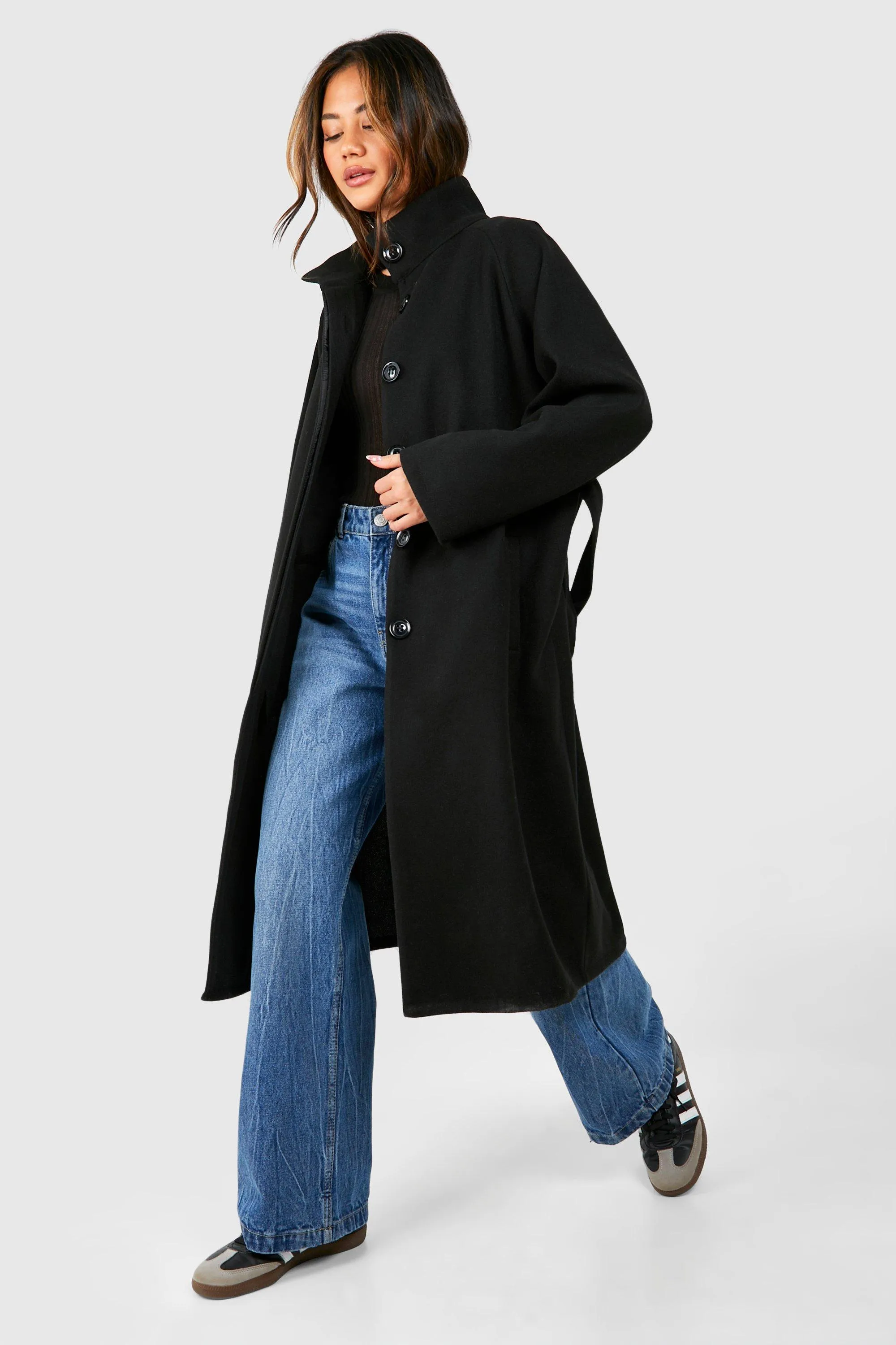 Jackets & Coats | Belted Oversized Wool Look Coat | boohoo