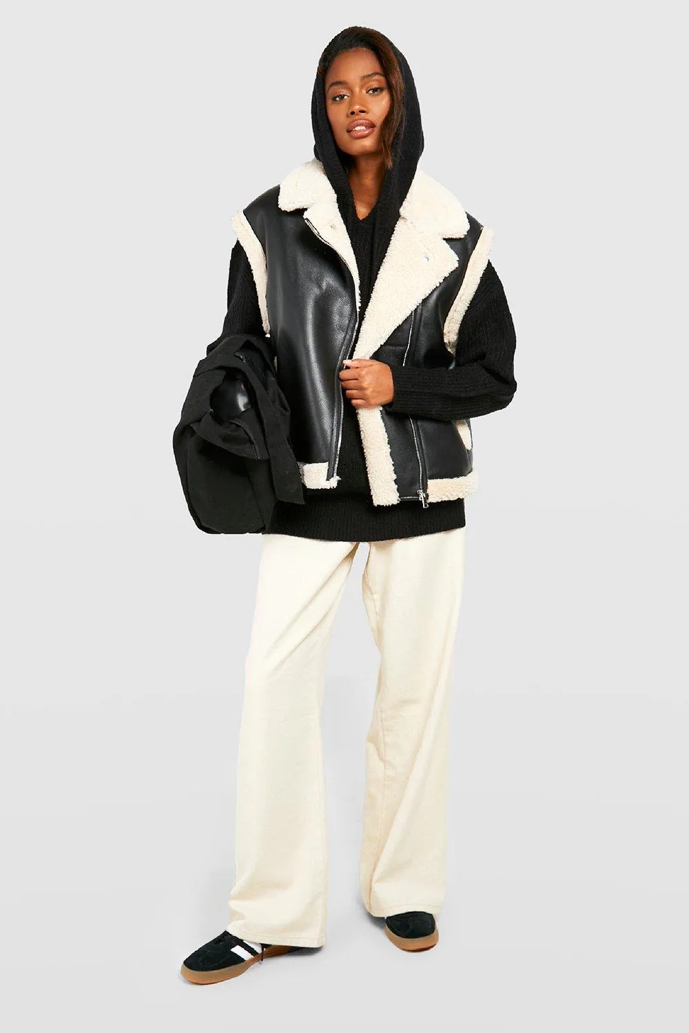 Jackets & Coats | Teddy Trim Faux Leather Gilet | boohoo