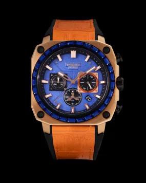 Jezper TQ021B-D7 (Rosegold) with Blue Swarovski (Orange Bamboo Rubber Strap)