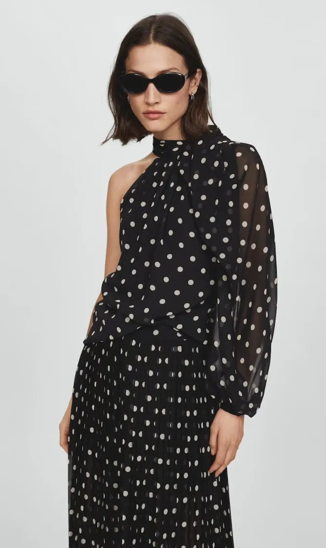 MANGO  |Dots Casual Style Long Sleeves Elegant Style