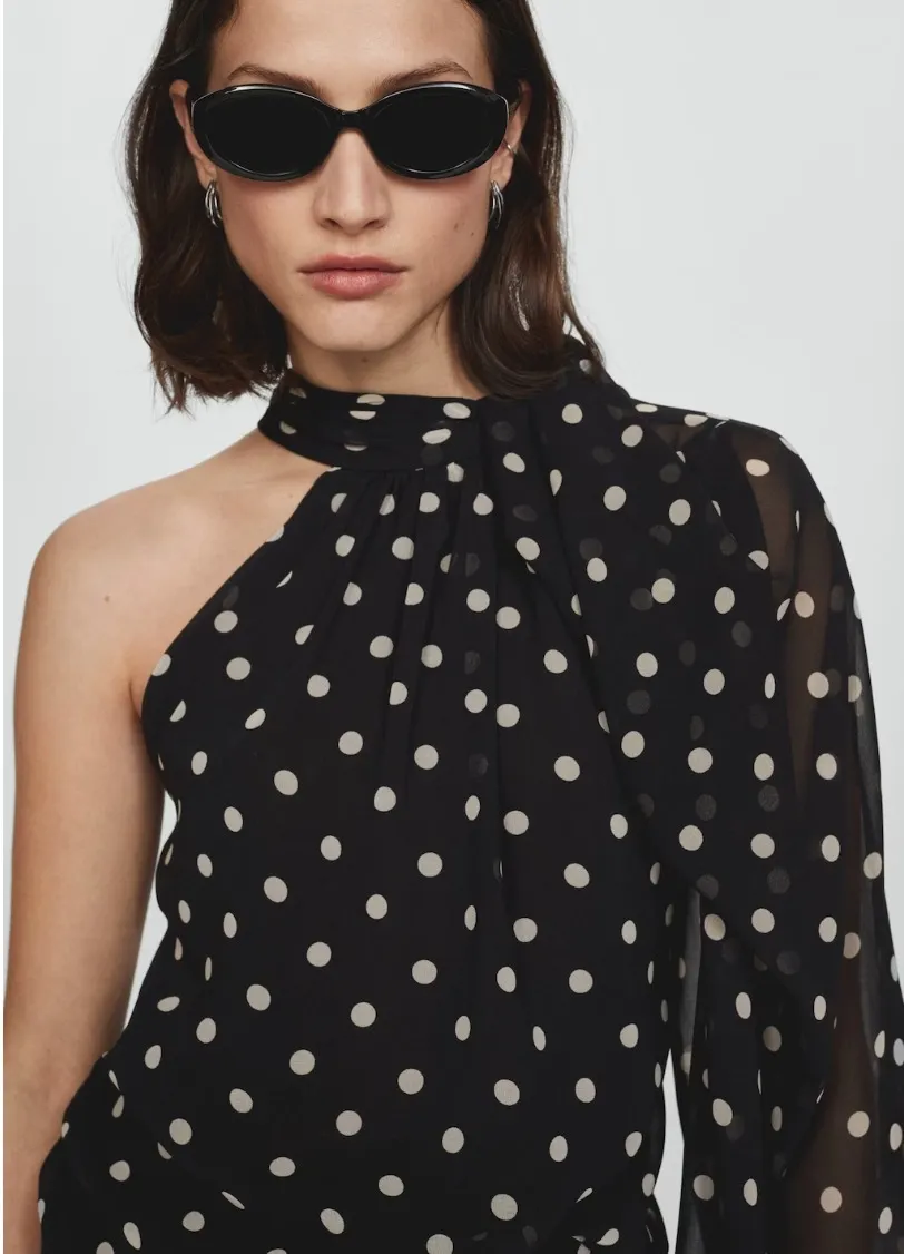 MANGO  |Dots Casual Style Long Sleeves Elegant Style