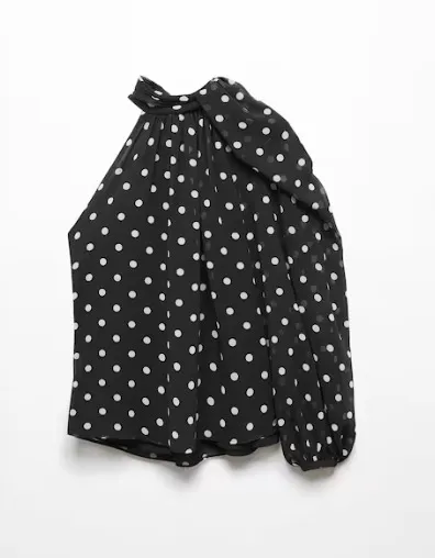 MANGO  |Dots Casual Style Long Sleeves Elegant Style