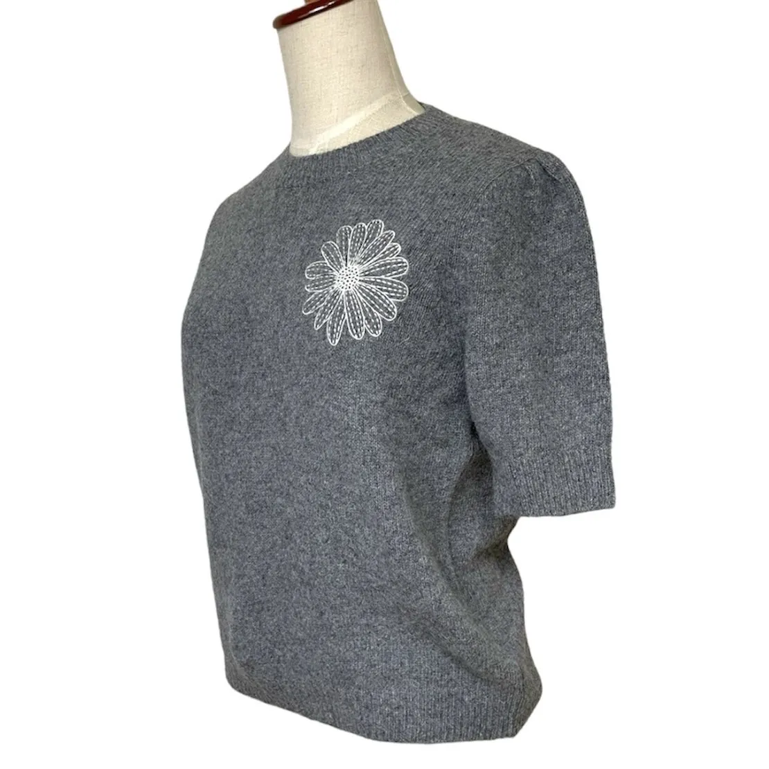 Mardi Mercredi  |Crew Neck Flower Patterns Casual Style Wool Short Sleeves