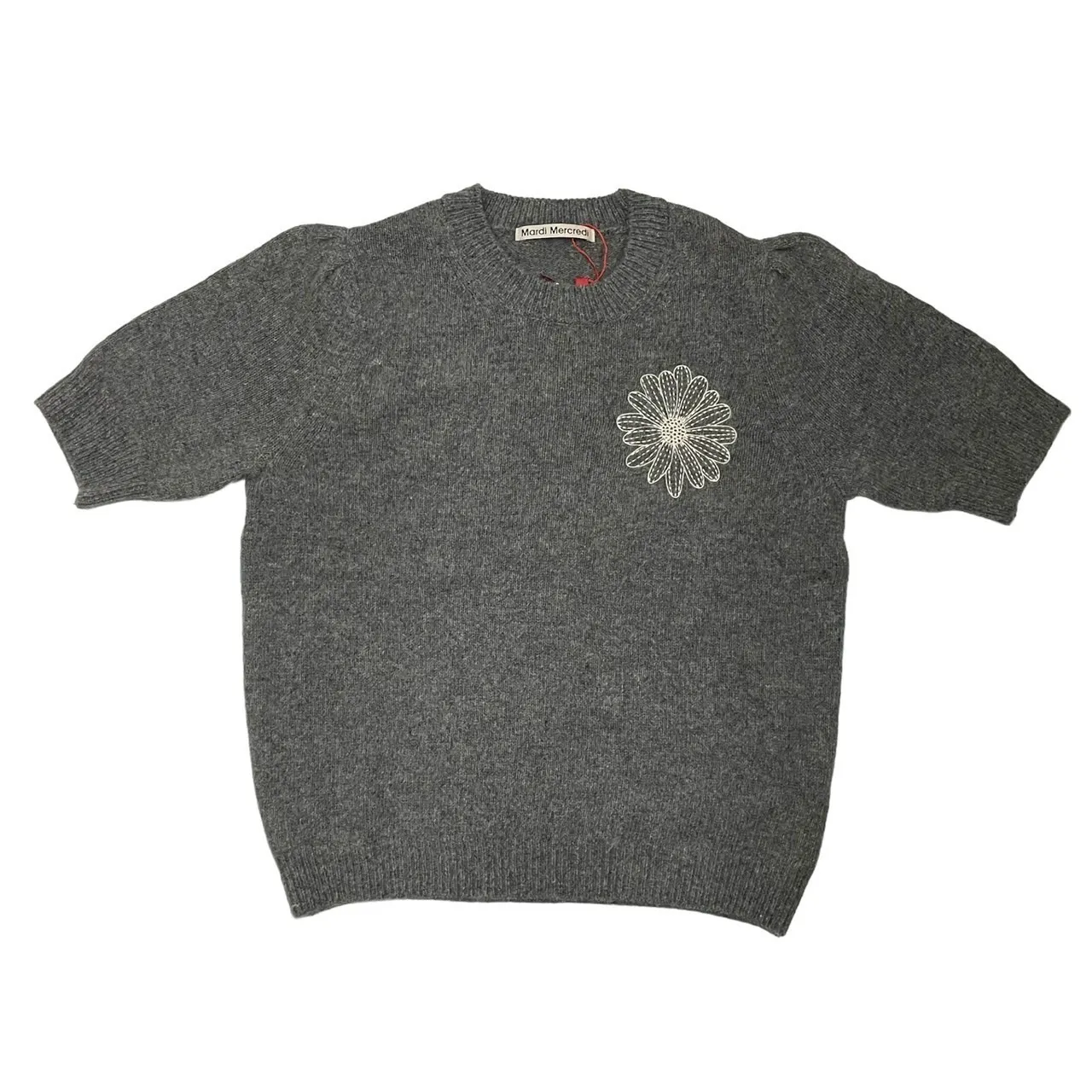 Mardi Mercredi  |Crew Neck Flower Patterns Casual Style Wool Short Sleeves