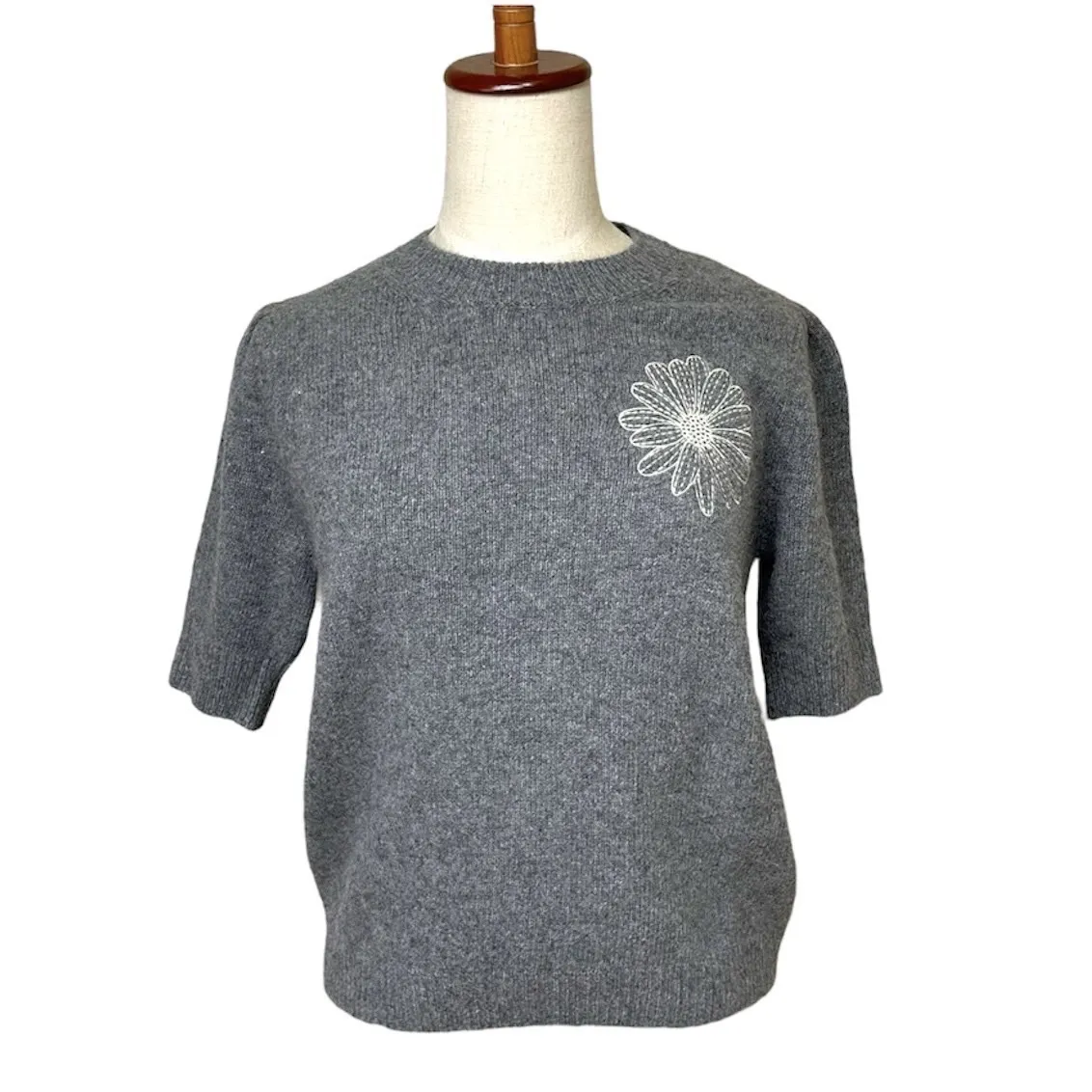 Mardi Mercredi  |Crew Neck Flower Patterns Casual Style Wool Short Sleeves