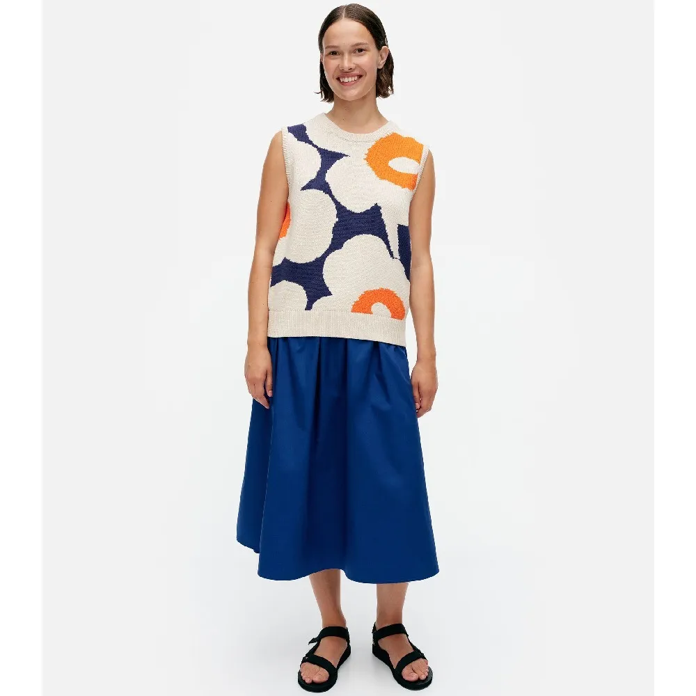 marimekko  |Crew Neck Flower Patterns Casual Style Rib Sleeveless Cotton