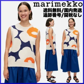 marimekko  |Crew Neck Flower Patterns Casual Style Rib Sleeveless Cotton