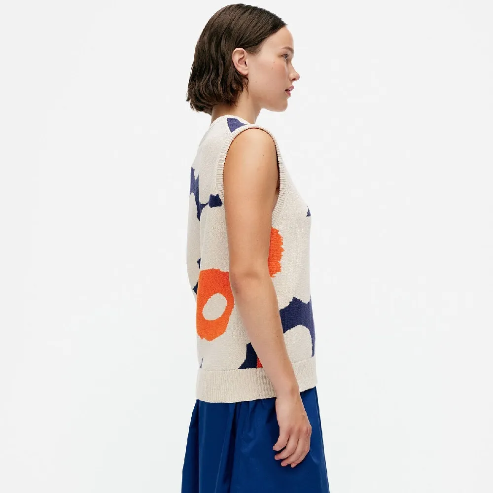 marimekko  |Crew Neck Flower Patterns Casual Style Rib Sleeveless Cotton