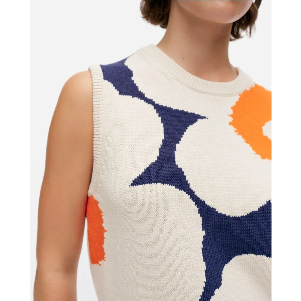 marimekko  |Crew Neck Flower Patterns Casual Style Rib Sleeveless Cotton