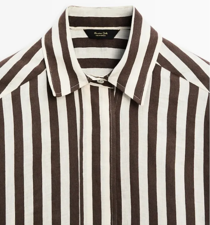 Massimo Dutti  |Stripes Casual Style Linen Long Sleeves Cotton Elegant Style