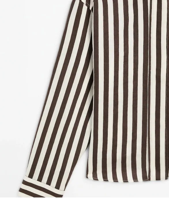 Massimo Dutti  |Stripes Casual Style Linen Long Sleeves Cotton Elegant Style