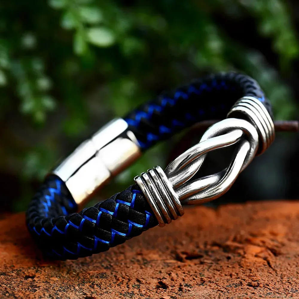 Men and Women Retro Stainless Steel Twisted Leather Strap Party Bracelet