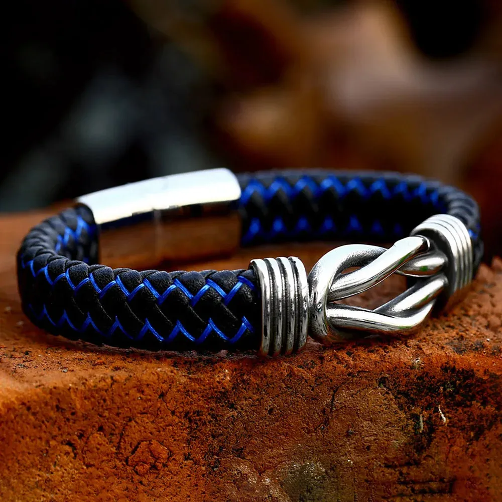 Men and Women Retro Stainless Steel Twisted Leather Strap Party Bracelet