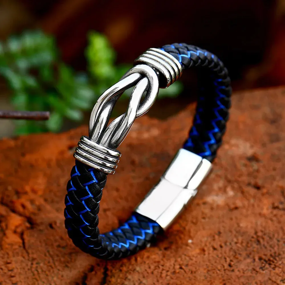 Men and Women Retro Stainless Steel Twisted Leather Strap Party Bracelet